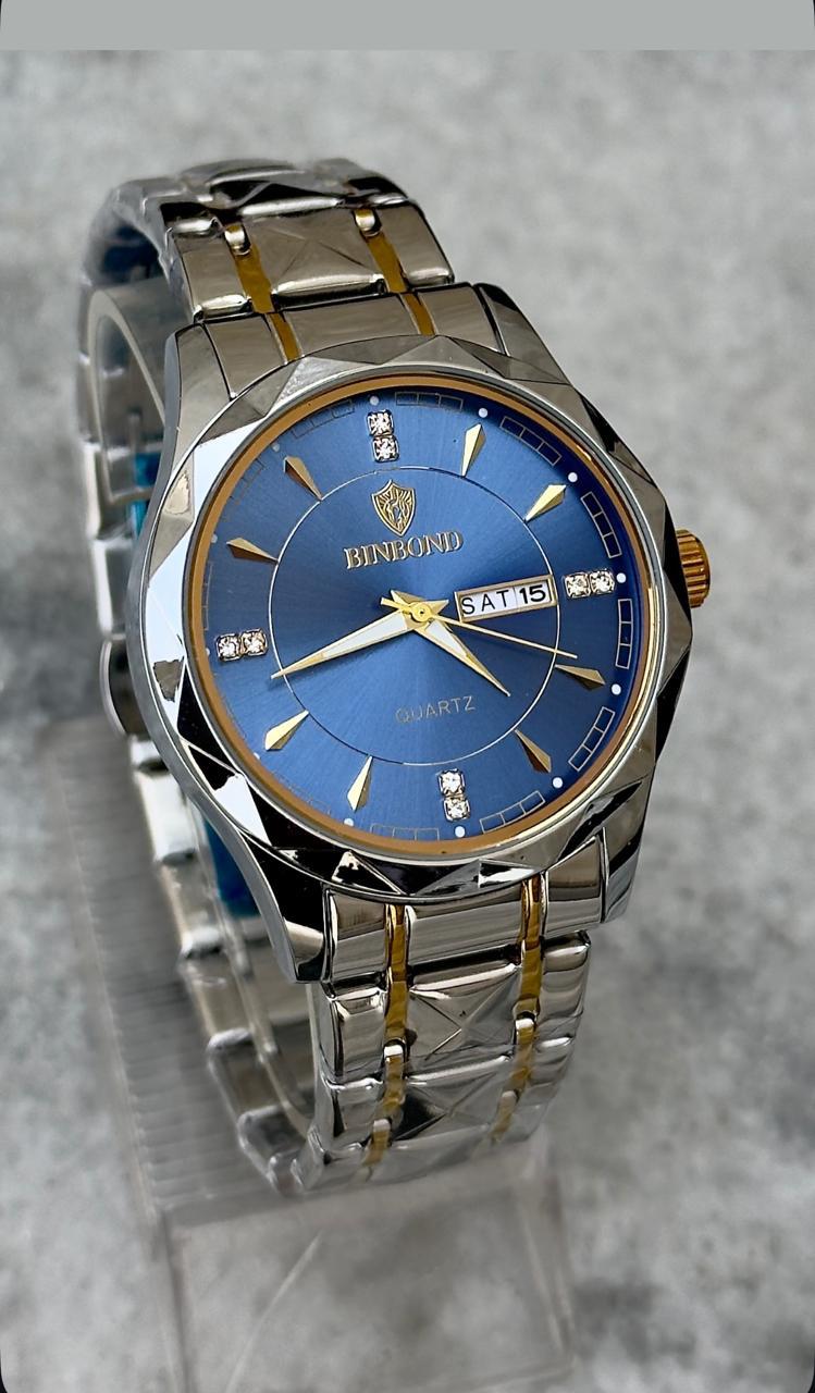 Quartz Binbond Blue Dial Watch Silver Chain